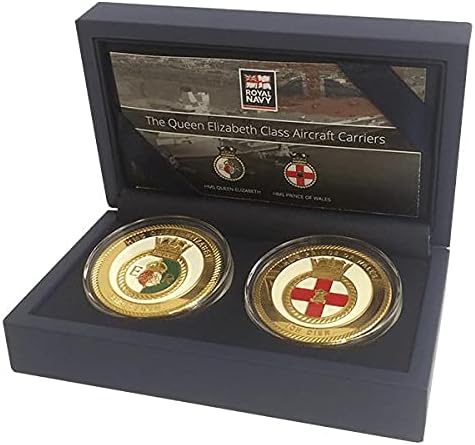 Royal Navy Memorabilia Collectable Gold Coin Medal - Queen Elizabeth Aircraft Carrier Box Set
