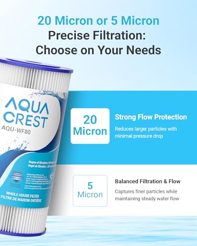 Image of AQUA CREST FXHSC Whole House Water Filter, 20 Micron 10 inch x 4.5 inch Sediment Filters Replacement for GE FXHSC, GXWH40L, GXWH35F, American Plumber W50PEHD, W10-PR, Culligan R50-BBSA, Pack of 2