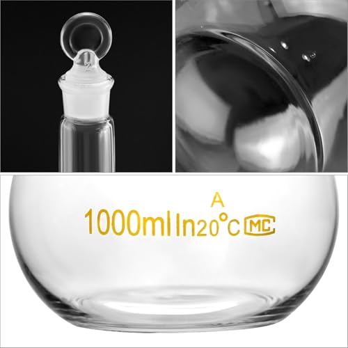 image for QWORK 1000ml Volumetric Flask with Ground Glass Stopper, 3.3 High Boro