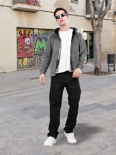 Image of STELLERS Men's Solid Zipper Fleece Hooded Sweatshirt | Regular Fit | Feather Touch Feel | Odour Resistant | Wrinkle Free | Quick Dry | Stretchable | Breathable | Sustainable | Anti-Static