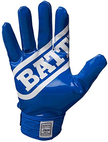 Battle Double Threat Football Gloves – Ultra-Tack Sticky Palm Receivers Gloves – Pro-Style Receiver Gloves, Youth, Youth Small, Blue/Blue #TOP2