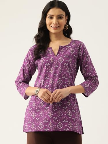 Image of feranoid Designer V-Neck Short Straight Kurti with 3Quarter Sleeves