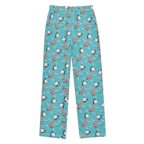 Lovely Zebra Print Boys Long Pants Soft Trousers Elastic Waist Kids Lounge Bottoms with Pockets S-XL