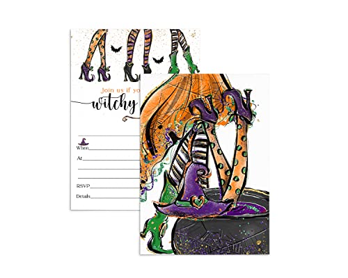 Witchy Fun Halloween Invitations With Envelopes (25 Pack) Witch Is Getting Hitched Bridal Shower Invites Spooky Baby Shower Kids Fall Festival Black And White 5X7 Set Of Blank Invites #TOP1