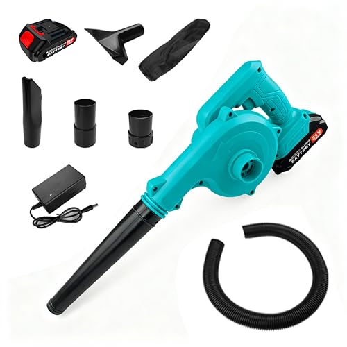 SIEARPUORL Cordless Leaf Blower&Vacuum 2-in-1,300W Equivalent Power,12000RPM High-Speed Motor,Dual 1300mAh Batteries,5 Nozzles,Lightweight Handheld Blower for Home,Workshop,Garden&Car Cleaning,Blue