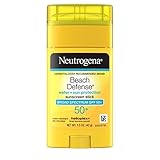  Neutrogena Beach Defense Protector solar Stick con amplio espectro SPF 50+, protector solar ligero resistente al agua con fórmula libre de aceite y libre de PABA, 1.5 onzas