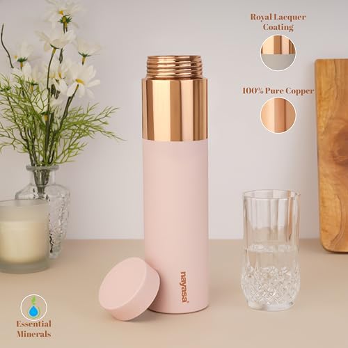 Image of Nayasa Tower Deluxe Copper Water Bottle- 1000 ML | Leak Proof And BPA Free Premium Copper Water Bottle | Ideal For Office & Daily Use | Boosts Immunity, Supports Digestive & Liver Health | Pink