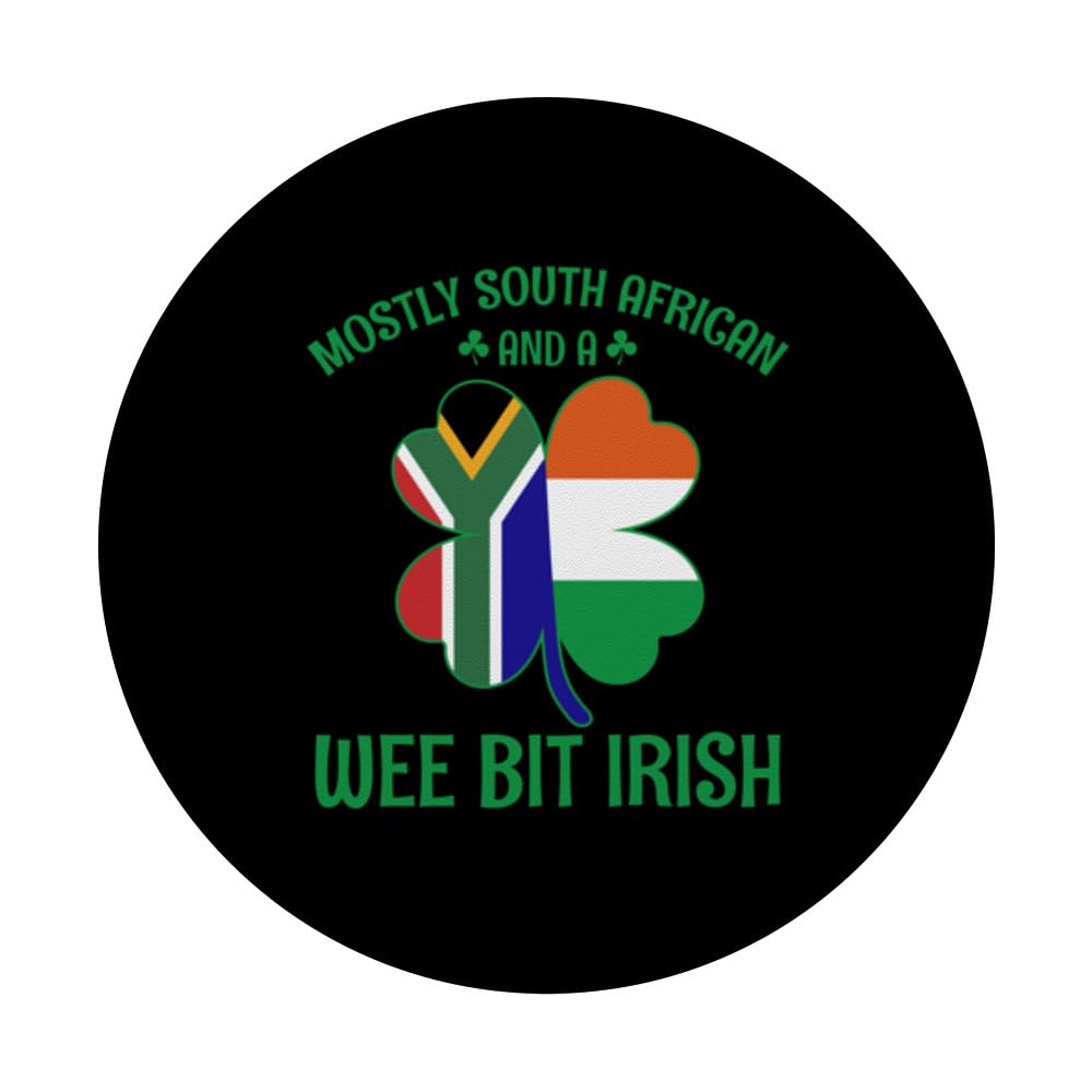 Mostly South African Wee Bit Irish Patricks Day South Africa PopSockets Swappable PopGrip, Black - Image 3