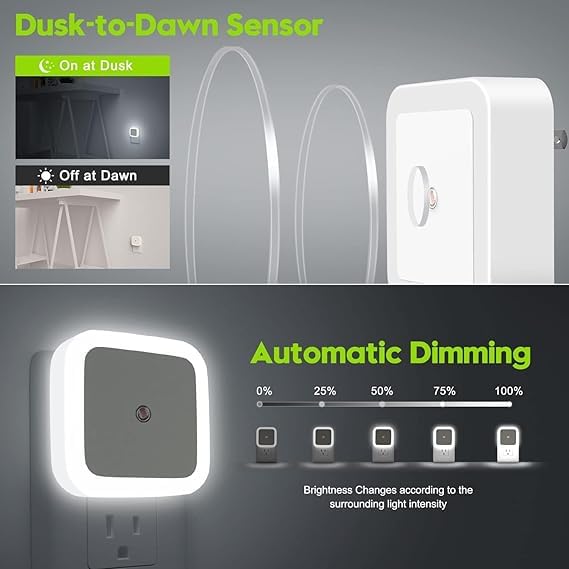 Image of Plastic 6pc Night Lamp Sensor Light for Bed Side Home|Smart Automatic ON /Off Dim LED Lights|Energy Saving 0.5W Lamp|Long Life for Hallway,Stairs,Kitchen,Bathroom (White (6 PCS))
