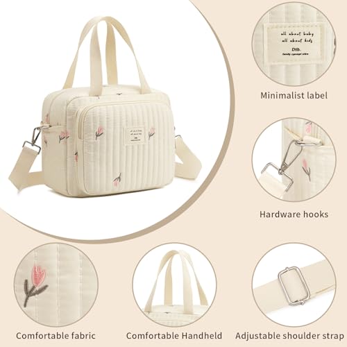 Small Diaper Bag Tote, Crossbody Diaper Bag Mini Purse with 7 Pockets, Travel Baby Bag for boys & Girls, 2 Bottle pocket, Off white by Fwkekye - Image 3