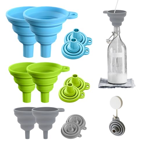 Image of 6 Pack Kitchen Funnel Set, 2025 New Food Funnel Silicone Collapsible Funnels for Kitchen, Upgrade Funnels for Kitchen Use Filling Bottles, Kitchen Gadgets (Color#A)