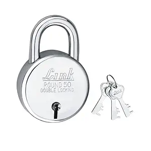 Link 50mm New Round Lock | Steel Body | Iron Liver | Double Locking | 3 Silver Keys | 1 Padlock | Made in India