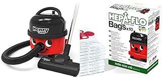 Numatic HVT160 Henry Vacuum Cleaner with AiroBrush Turbo Head and Microfresh Filtration System, 620 W, Red/Black & NVM-1CH Numatic Henry Cleaner Bags - 1 Box (Pack of 10)