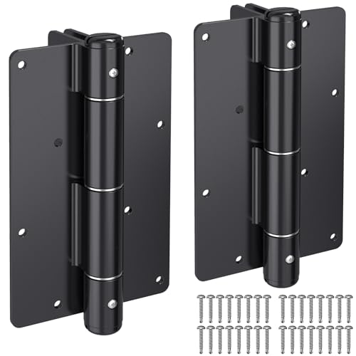 Insaga 5-3/4' Self-Closing Gate Hinges Heavy Duty 2-Pack - Black Steel Spring Hinges for Wood Fence, Vinyl Gates, Pool & Garden | Weatherproof Electrophoretic Finish
