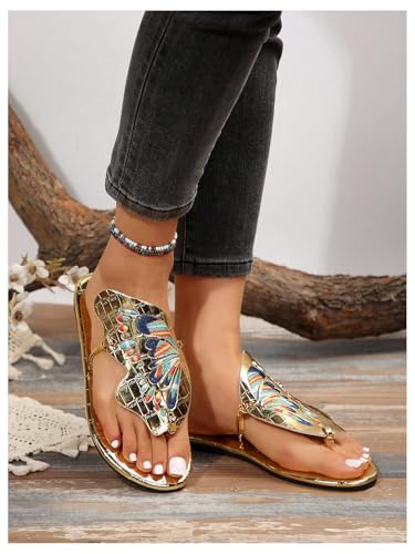 Women's Boho Butterfly Thong Sandals Metallic Open Toe Flip Flops Dressy Flat Sandals Casual Vacation Beach Slippers3