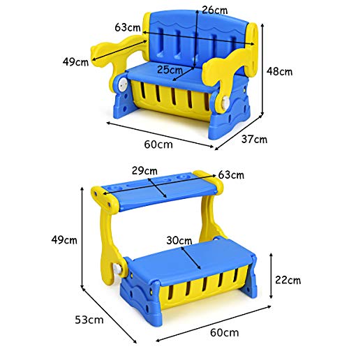COSTWAY Kids Table and Chair Set, Convertible Children Armchair with Storage Box, Easy to Switch Shape, Cute Toddler Furniture for Learning Playing Dining - Image 6