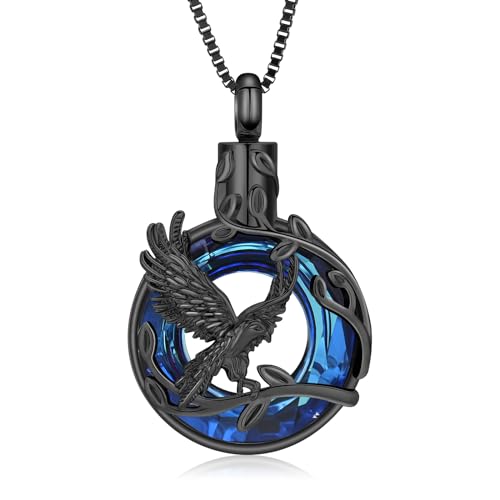 XSMZB Eagle Cremation Jewelry for Ashes Circle of Life Urn Necklace Keepsake Crystal Memorial Pendant Human Pets Ash Holder Gift for Women Men