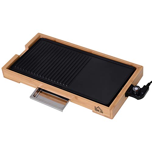 HOMCOM Electric BBQ Grill 5 Adjustable Temperature No Stick, Smoke W/Removable Flat And Wave Plate Garden Outdoor For Party Picnic