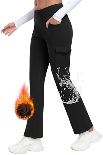 Pantaloni Termici Donna Baleaf A Vita Alta, Foderati In Pile, Con Tasche E Coulisse, Flared Leggins Invernali - 2