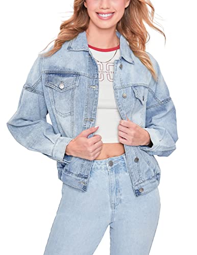 Ymi Womens Junior 80'S Denim Oversized Jacket, Light Denim, Medium Us #TOP12