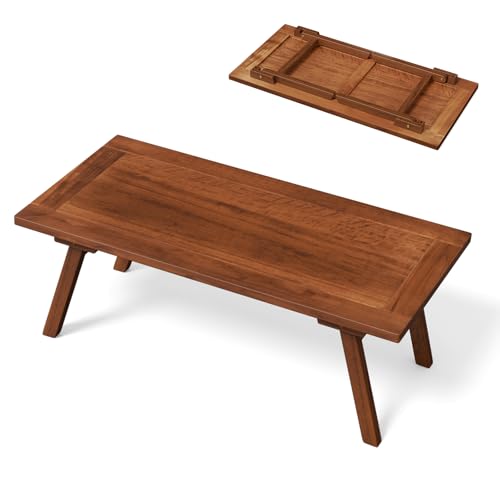 VINGLI Outdoor Folding Coffee Table, Natural Poplar Wood Patio Coffee
