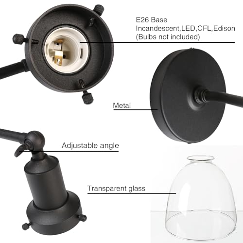 Image of PERMO Industrial Sconces Slope Pole Sconce with 6.7 inch Oval Dome Clear Glass Shade Matte Black Wall Sconce Wall Mount Light Fixture for Bathroom Bedroom Entryway Home Office Kitchen
