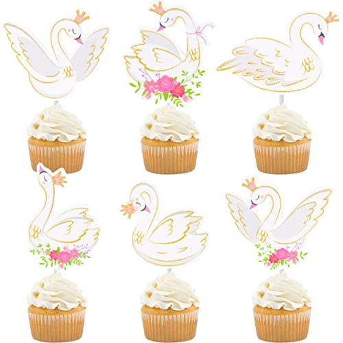24Pcs Swan Cupcake Toppers Swan Cake Toppers Swan Cake Decorations Swan Cupcake Picks For Swan Themed Birthday Party Swan Wedding Swan Baby Shower Supplies #TOP7