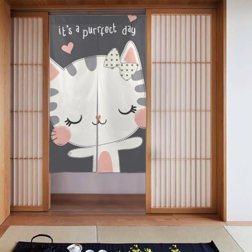 のれん 暖簾 猫 猫柄 ネコ匹 部屋仕切り 目隠し 遮光 リビング キチン 暖簾 カーテン サボテン 北欧 おしゃれ 一枚入り 幅86cm丈143cm 34x56inch34x56inch