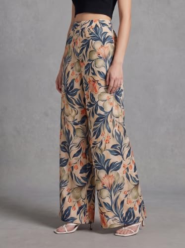 Image of HELLCAT Trousers for Women | Wide Leg Palazzo Pants | Printed High Rise Wide Leg Trouser | Korean Women Casual Vacation Bottom Wear - Pack 1