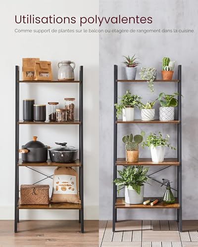 VASAGLE Meuble de Rangement, ÉtagÈre Rangement 4 Niveaux, BibliothÈque, pour Salon, Chambre, Cuisine, Bureau, Style Industriel, Cadre en Acier, Marron Rustique et Noir LLS44X – vue 9