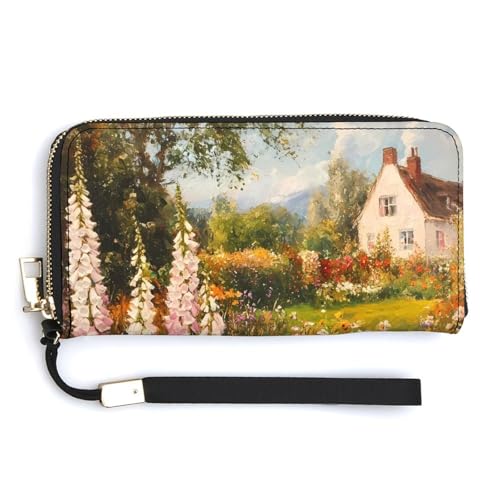 Colorful Flowers Garden Clutch Wallet Wristlet Long Handbag PU Leather with Card Slots Cash Coin Pocket for Women Men