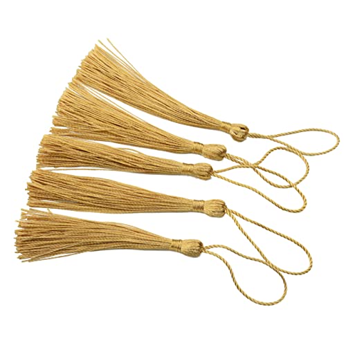 Image of 100pcs 13cm /5 Inch Silky Floss Bookmark Tassels with 2-Inch Cord Loop and Small Chinese Knot for Jewelry Making, Souvenir, Bookmarks, DIY Craft Accessory (Champange)