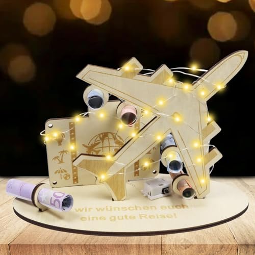 Presentes de dinheiro, aniversário, presentes de dinheiro, aniversário, madeira, avião, presente de dinheiro, presente de viagem, presentes criativos de dinheiro, decoração de aniversário LED para