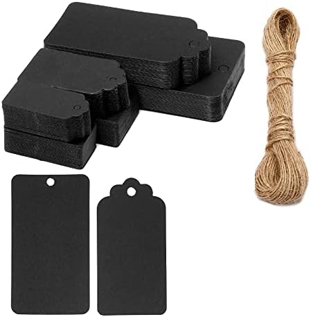 Box.it.pack.it Kraft Paper Gift Tags, Black, Mixed Shape, 200 Pack with String