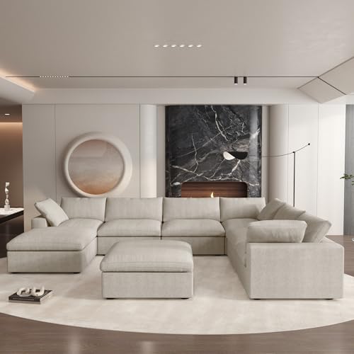 Cloud Modular Sectional Sofa Couch,Oversized Couch 8 Seater,160.6" U Shaped Convertible Couches with Storage Ottoman for Living Room,Sofa Covers Washable&Replaceable(Khkai)