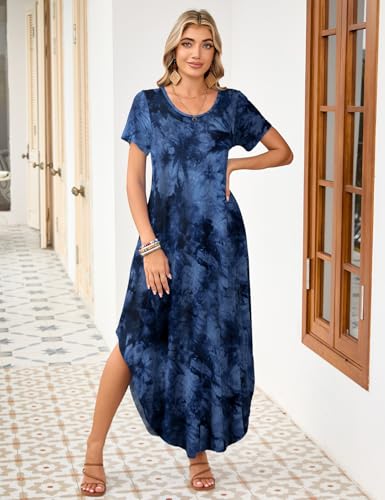 Image of JollieLovin Womens Plus Size Casual Summer Maxi Long Dress Short Sleeve T-Shirt Loose Sun Dress(L-5X)
