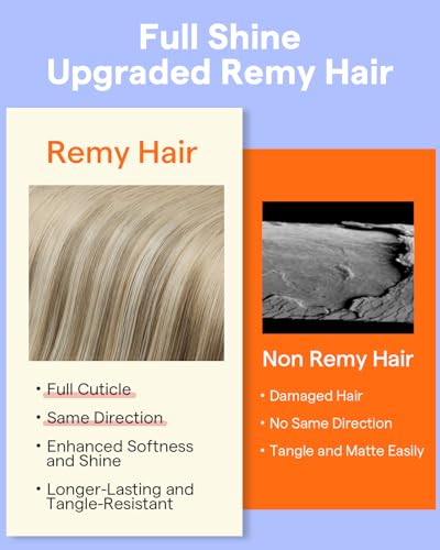 Image of Full Shine Clip in Extensions, Teddy Bear Blonde Human Hair | Invisible Hair Extensions Clip Ins, Remy Hair, Natural Look for Daily Wear, 18 Inch 120g 7 Pcs