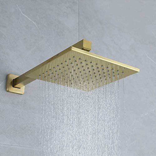 Système de douche effet de pluie mural en laiton avec mitigeur doré brossé