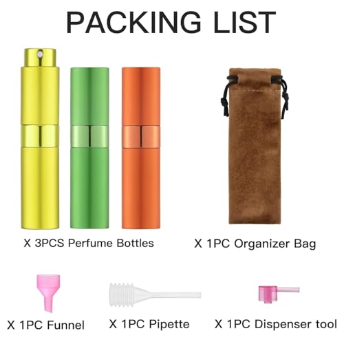 Image of Toureal Travel Perfume Atomiser Refillable, 8ml Atomiser Spray Bottle, 3Pcs | Empty aftershave dispener, twist up cologne decanter, for fragrance,mini pocket size, portable, leak-proof, for men & women
