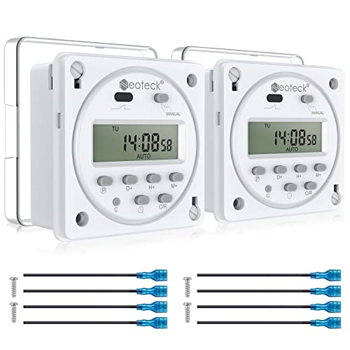 Neoteck 2 Stück Zeitschaltuhr LCD Digital Programmierbarer Timer DC 12V mit Wasserdichtes Gehäuse, 4 Klemmenblöcke