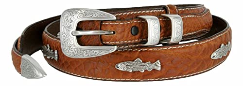 Genuine Leather Western Ranger Belt 1-3/8"(35mm) Taper to 3/4"(19mm) Wide, Multiple Choices2