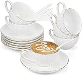 Yesland 18-teiliges Kaffeetassen Set mit Untertassen und Löffeln, Porzellan Cappuccinotassen Set mit Goldbesatz, 150ml Kaffeebecher Set für Espresso, Latte, Cafe, Mokka und Tee