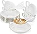 Yesland Lot de 18 tasses à café avec soucoupes et cuillères, en porcelaine avec garniture dorée - 150 ml - Pour expresso, latte, café, moka et thé