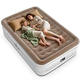 iDOO Air Mattress Full with Built in Pump, Inflatable Blow up Mattress, Comfort and Portable Airbed for Home Guest and Camping, Upgraded Wave Beam Flocked Top, Colchones Inflables, Brown