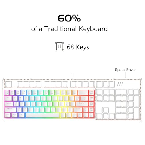 Image of MageGee Portable 60% Mechanical Gaming Keyboard, Red Switch, PBT Pudding Keycaps RGB Backlit Compact 68 Keys Mini Wired Office Keyboard for Windows Laptop PC - White