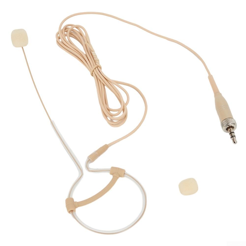 Beige Single Earhook Headset Mic With Foam Windscreen, Noise Reduction Headworn Microphone For Wireless System