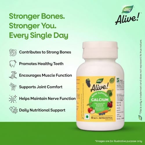 Image of Nature's Way Alive Calcium Bone Support with Vitamin D3,Magnesium and Vitamin K2-7 | Joint and Bone support for Men & Women | Natural Calcium for Strong Bones & Teeth - 60 Veg Tablets