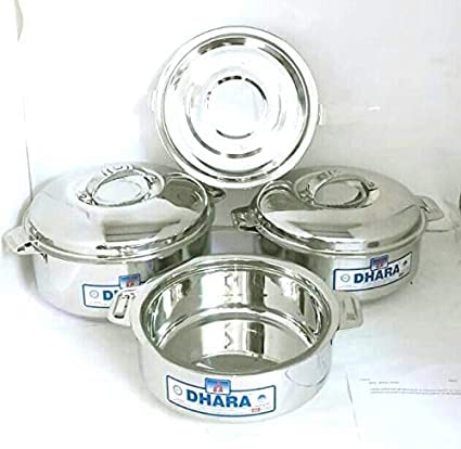 B Tech Bartanwala Stainless Steel Hot Pot Casserole Chapati Box Pack of 3