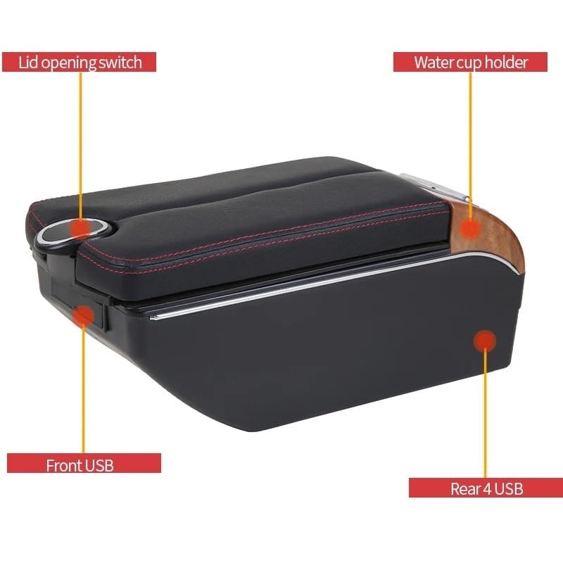 Couverture d'accoudoir de voiture Accoudoir pour Console centrale pour Peugeot 208, accessoire de rangement pour 2008 2019 – 2023 | B1 Red line 7 usb