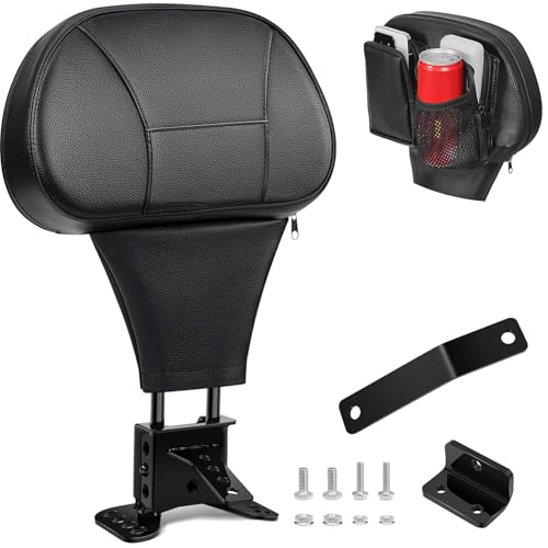 PBYMT Driver Rider Backrest Adjustable Rider Driver Backrest with Storage Fit for Harley Davidson Touring Road Glide Electra Glide Road King Street Glide 1988-2024 (Black)